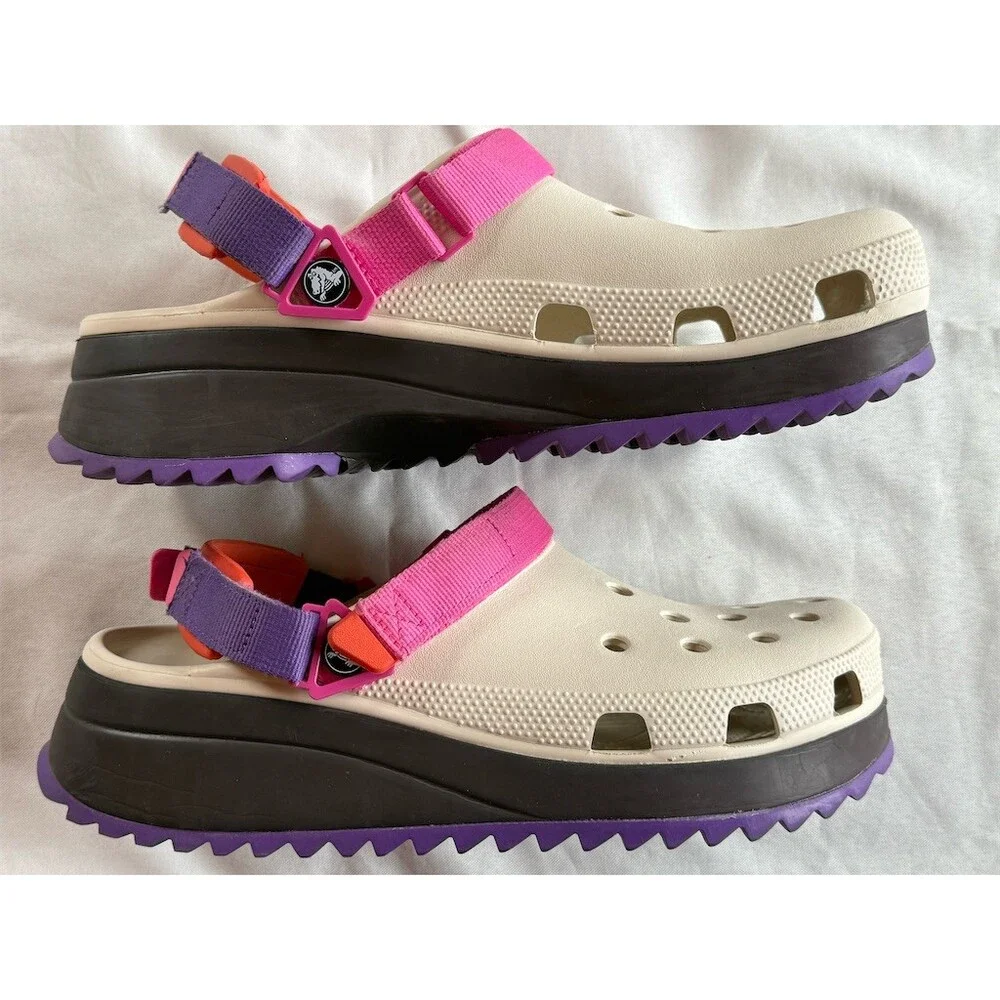 Crocs Classic Hiker Clog Multicolor Platform Trail Sole Pink Strap Mens 11